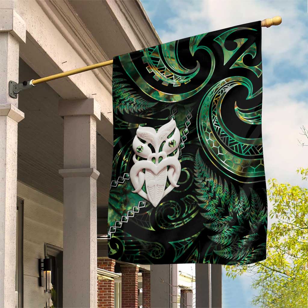 New Zealand Aotearoa Garden Flag Maori Wheku Paua Shell Glitter Green LT05 House Flag Green - Polynesian Pride