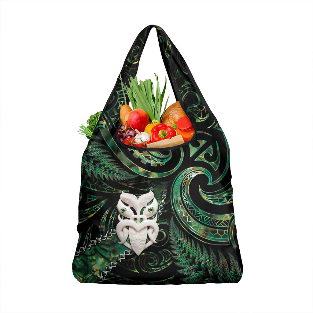 New Zealand Aotearoa Grocery Bag Maori Wheku Paua Shell Glitter Green LT05 1-pack One Size Green - Polynesian Pride