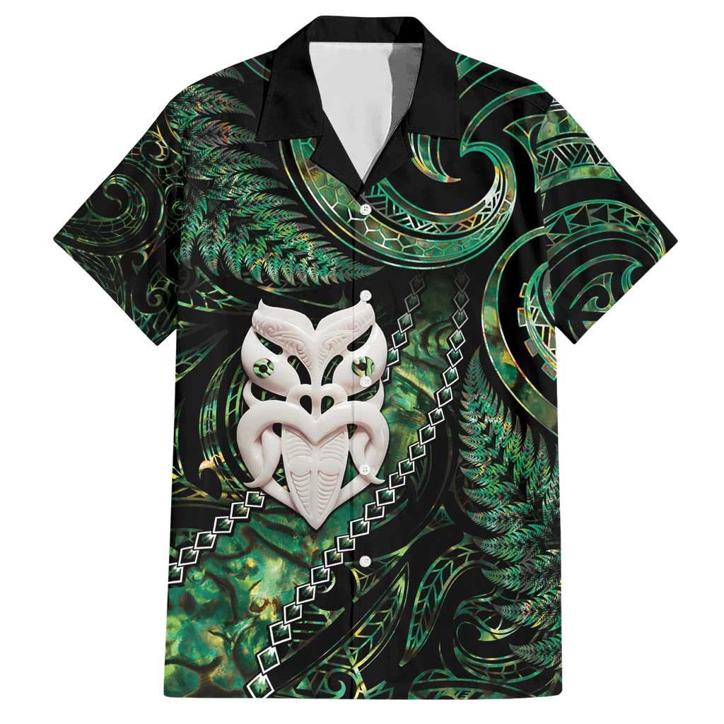 New Zealand Aotearoa Hawaiian Shirt Maori Wheku Paua Shell Glitter Green LT05 Green - Polynesian Pride