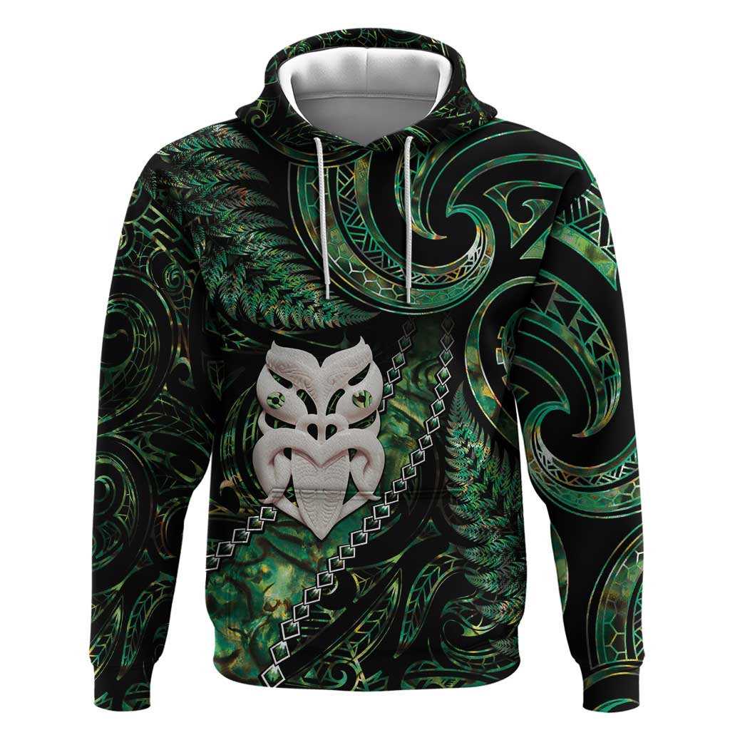 New Zealand Aotearoa Hoodie Maori Wheku Paua Shell Glitter Green LT05 Pullover Hoodie Green - Polynesian Pride