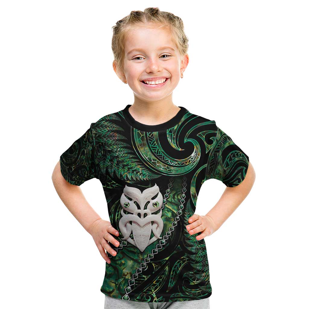 New Zealand Aotearoa Kid T Shirt Maori Wheku Paua Shell Glitter Green LT05 Green - Polynesian Pride