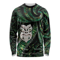 New Zealand Aotearoa Long Sleeve Shirt Maori Wheku Paua Shell Glitter Green LT05 Unisex Green - Polynesian Pride