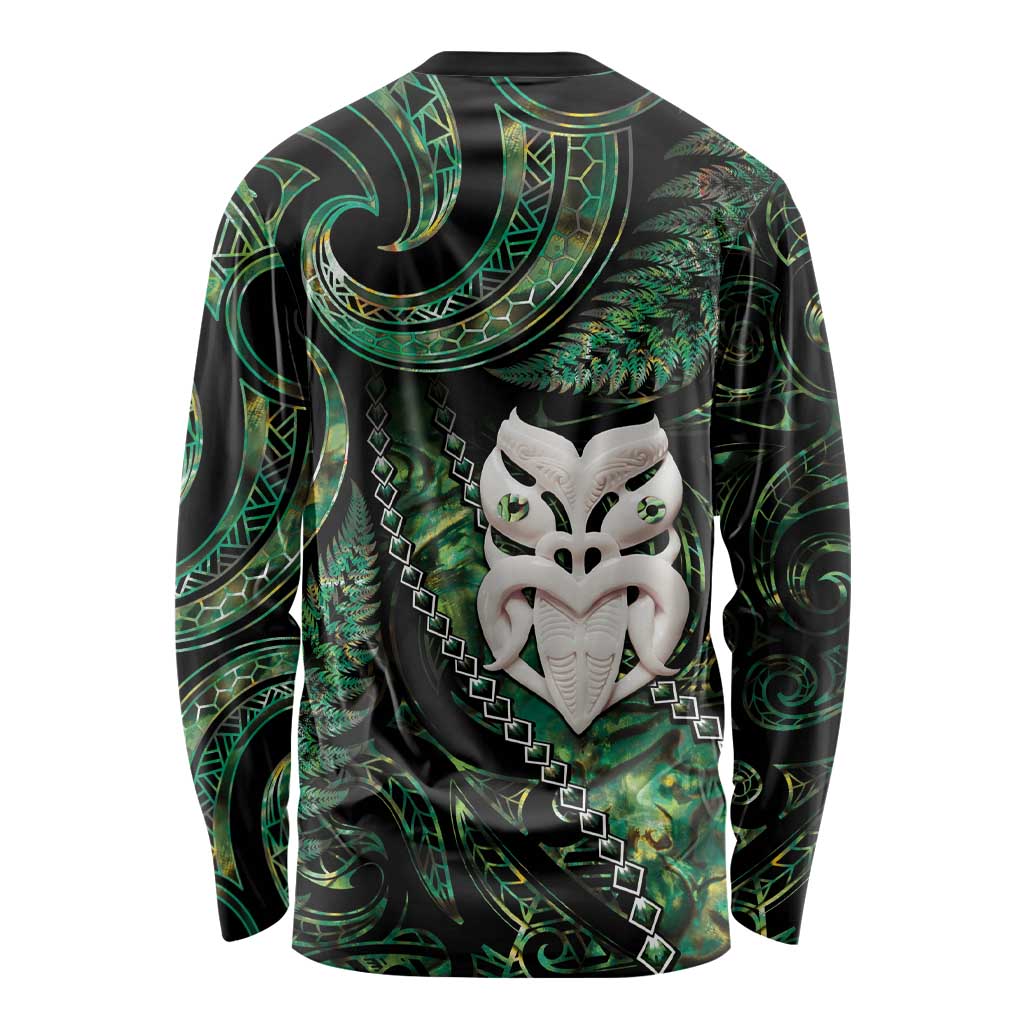 New Zealand Aotearoa Long Sleeve Shirt Maori Wheku Paua Shell Glitter Green LT05 - Polynesian Pride