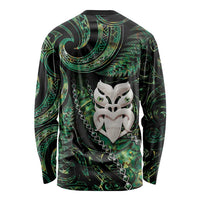 New Zealand Aotearoa Long Sleeve Shirt Maori Wheku Paua Shell Glitter Green LT05 - Polynesian Pride