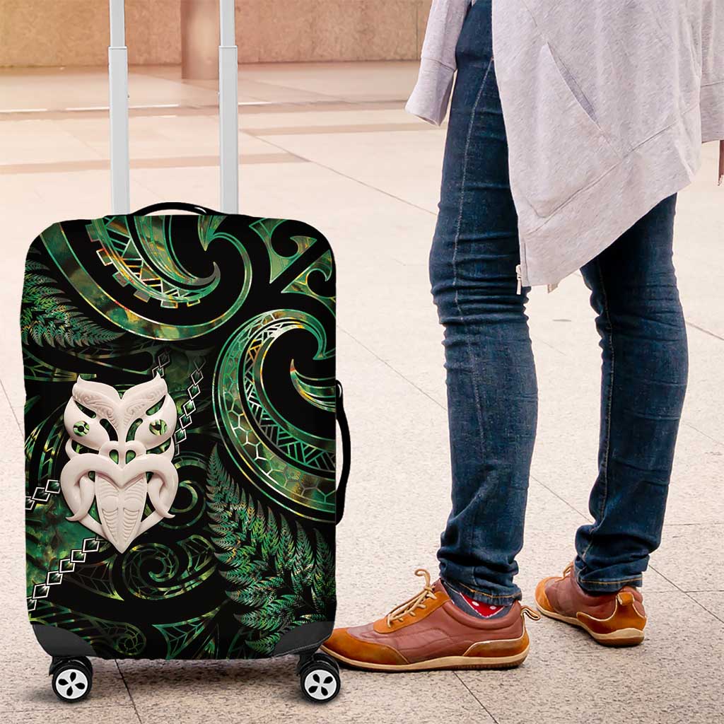 New Zealand Aotearoa Luggage Cover Maori Wheku Paua Shell Glitter Green LT05 Green - Polynesian Pride