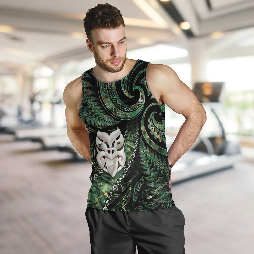 New Zealand Aotearoa Men Tank Top Maori Wheku Paua Shell Glitter Green LT05 Green - Polynesian Pride