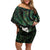 New Zealand Aotearoa Off Shoulder Short Dress Maori Wheku Paua Shell Glitter Green