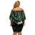 New Zealand Aotearoa Off Shoulder Short Dress Maori Wheku Paua Shell Glitter Green