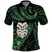 New Zealand Aotearoa Polo Shirt Maori Wheku Paua Shell Glitter Green LT05 Green - Polynesian Pride
