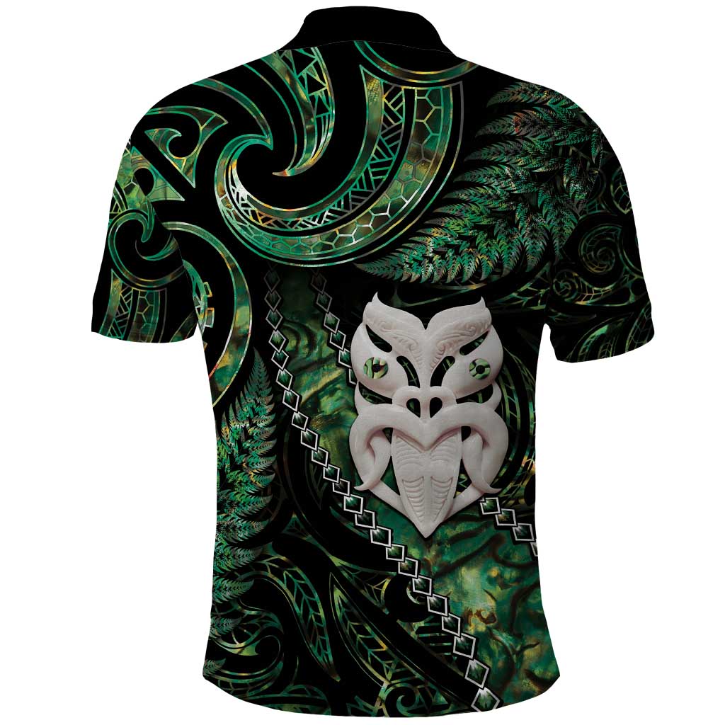 New Zealand Aotearoa Polo Shirt Maori Wheku Paua Shell Glitter Green LT05 - Polynesian Pride