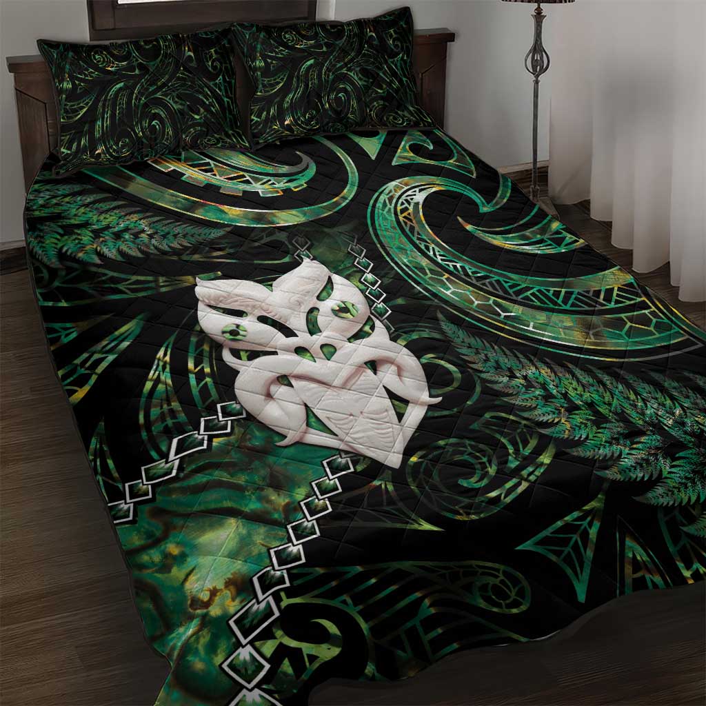 New Zealand Aotearoa Quilt Bed Set Maori Wheku Paua Shell Glitter Green LT05 Green - Polynesian Pride