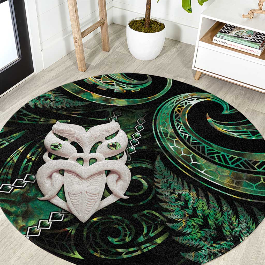New Zealand Aotearoa Round Carpet Maori Wheku Paua Shell Glitter Green LT05 Green - Polynesian Pride