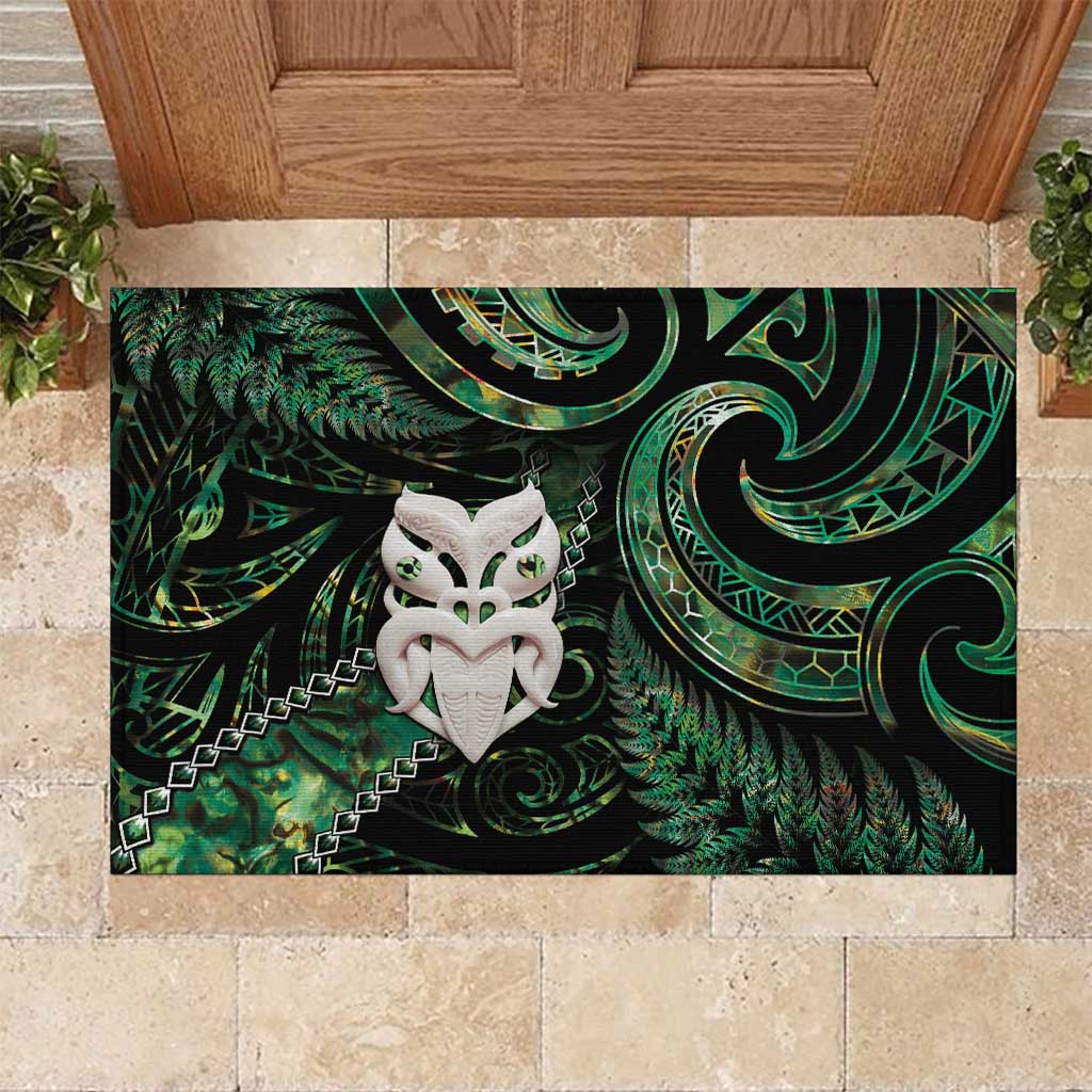 New Zealand Aotearoa Rubber Doormat Maori Wheku Paua Shell Glitter Green LT05 Green - Polynesian Pride