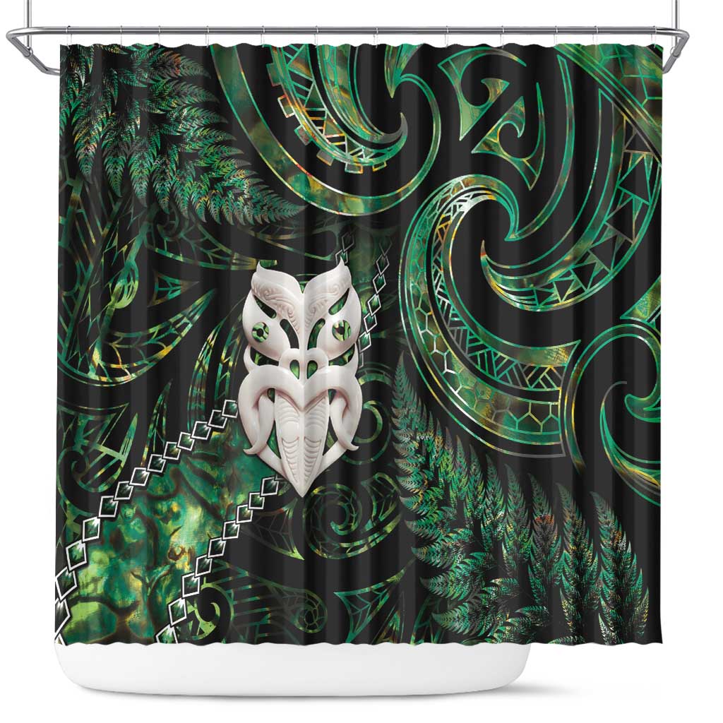 New Zealand Aotearoa Shower Curtain Maori Wheku Paua Shell Glitter Green LT05 Green - Polynesian Pride