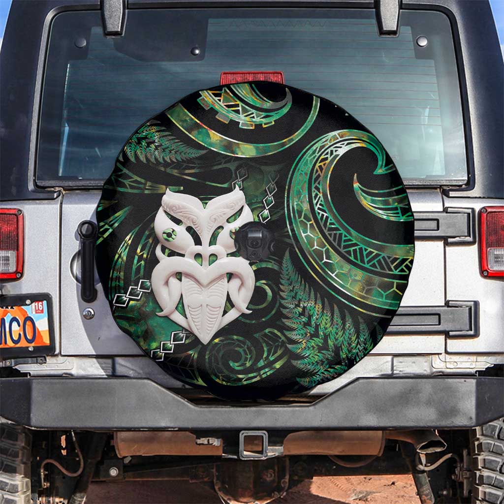 New Zealand Aotearoa Spare Tire Cover Maori Wheku Paua Shell Glitter Green