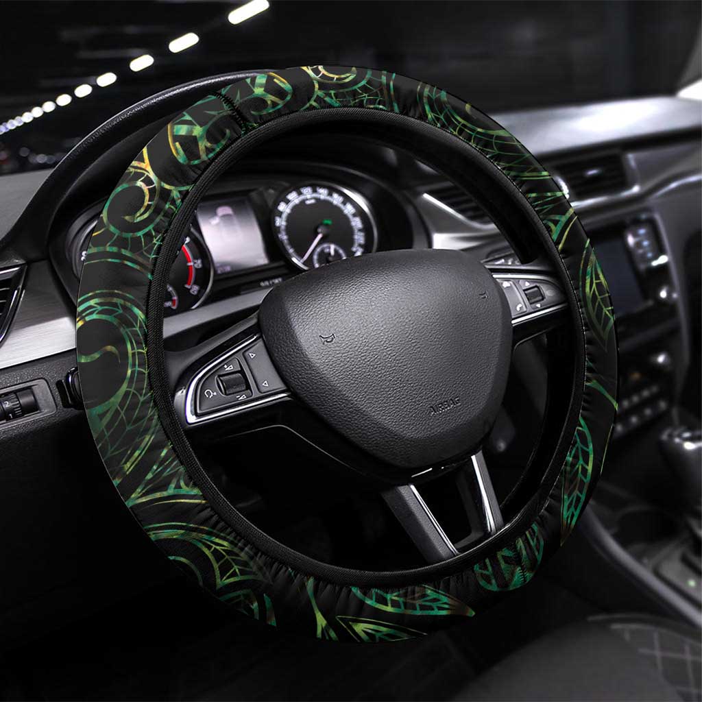 New Zealand Aotearoa Steering Wheel Cover Maori Wheku Paua Shell Glitter Green LT05 Universal Fit Green - Polynesian Pride