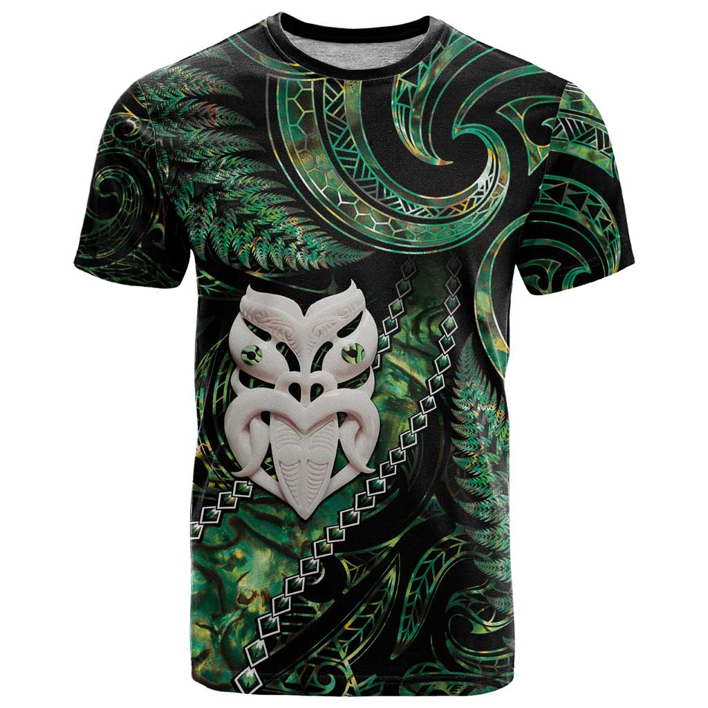 New Zealand Aotearoa T Shirt Maori Wheku Paua Shell Glitter Green LT05 Green - Polynesian Pride