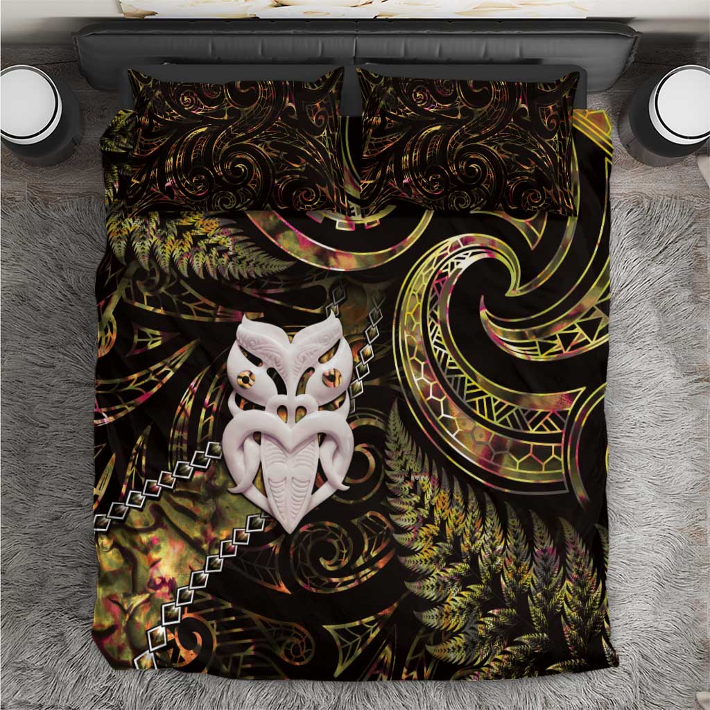 New Zealand Aotearoa Bedding Set Maori Wheku Paua Shell Glitter Gold LT05 Gold - Polynesian Pride