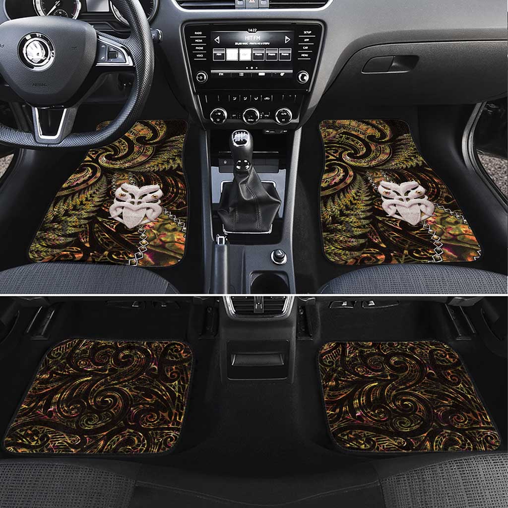 New Zealand Aotearoa Car Mats Maori Wheku Paua Shell Glitter Gold LT05 Set 4pcs Gold - Polynesian Pride
