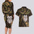 New Zealand Aotearoa Couples Matching Long Sleeve Bodycon Dress and Hawaiian Shirt Maori Wheku Paua Shell Glitter Gold