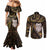 New Zealand Aotearoa Couples Matching Mermaid Dress and Long Sleeve Button Shirt Maori Wheku Paua Shell Glitter Gold