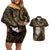 New Zealand Aotearoa Couples Matching Off Shoulder Short Dress and Hawaiian Shirt Maori Wheku Paua Shell Glitter Gold