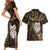 New Zealand Aotearoa Couples Matching Short Sleeve Bodycon Dress and Hawaiian Shirt Maori Wheku Paua Shell Glitter Gold