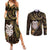 New Zealand Aotearoa Couples Matching Summer Maxi Dress and Long Sleeve Button Shirt Maori Wheku Paua Shell Glitter Gold