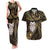 New Zealand Aotearoa Couples Matching Tank Maxi Dress and Hawaiian Shirt Maori Wheku Paua Shell Glitter Gold