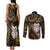 New Zealand Aotearoa Couples Matching Tank Maxi Dress and Long Sleeve Button Shirt Maori Wheku Paua Shell Glitter Gold