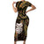 New Zealand Aotearoa Family Matching Short Sleeve Bodycon Dress and Hawaiian Shirt Maori Wheku Paua Shell Glitter Gold