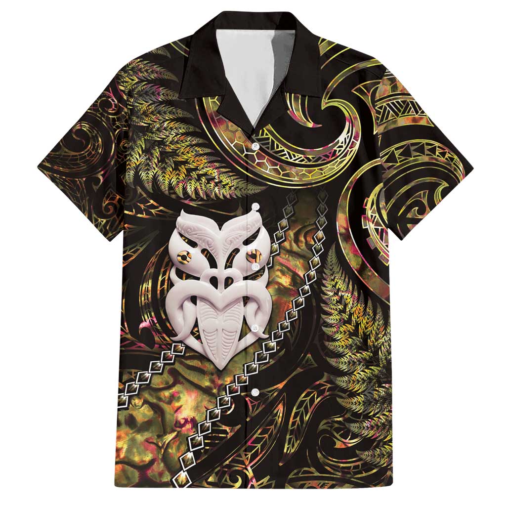 New Zealand Aotearoa Hawaiian Shirt Maori Wheku Paua Shell Glitter Gold LT05 Gold - Polynesian Pride