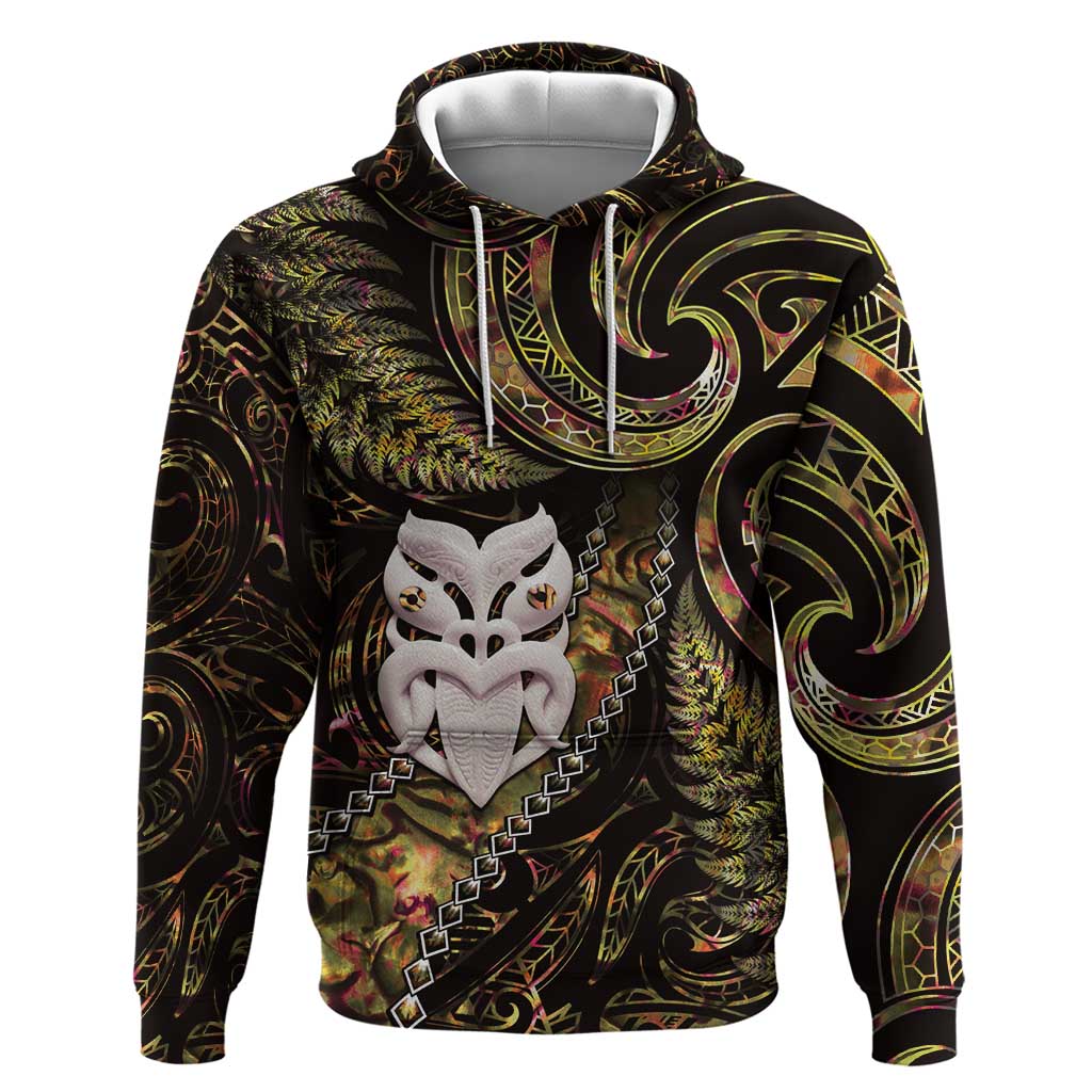 New Zealand Aotearoa Hoodie Maori Wheku Paua Shell Glitter Gold LT05 Pullover Hoodie Gold - Polynesian Pride