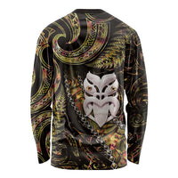 New Zealand Aotearoa Long Sleeve Shirt Maori Wheku Paua Shell Glitter Gold LT05 - Polynesian Pride
