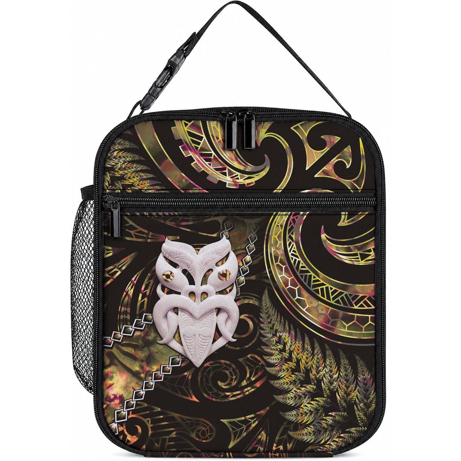 New Zealand Aotearoa Lunch Bag Maori Wheku Paua Shell Glitter Gold LT05 10.2 × 8.3 × 4.3 inch Gold - Polynesian Pride