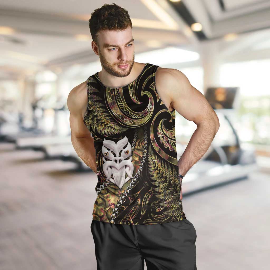 New Zealand Aotearoa Men Tank Top Maori Wheku Paua Shell Glitter Gold LT05 Gold - Polynesian Pride