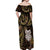 New Zealand Aotearoa Off Shoulder Maxi Dress Maori Wheku Paua Shell Glitter Gold