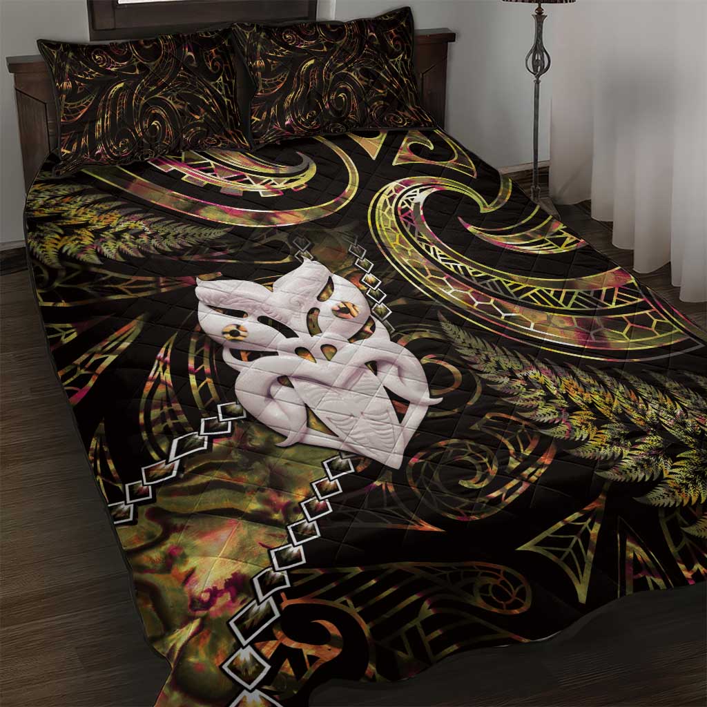 New Zealand Aotearoa Quilt Bed Set Maori Wheku Paua Shell Glitter Gold LT05 Gold - Polynesian Pride