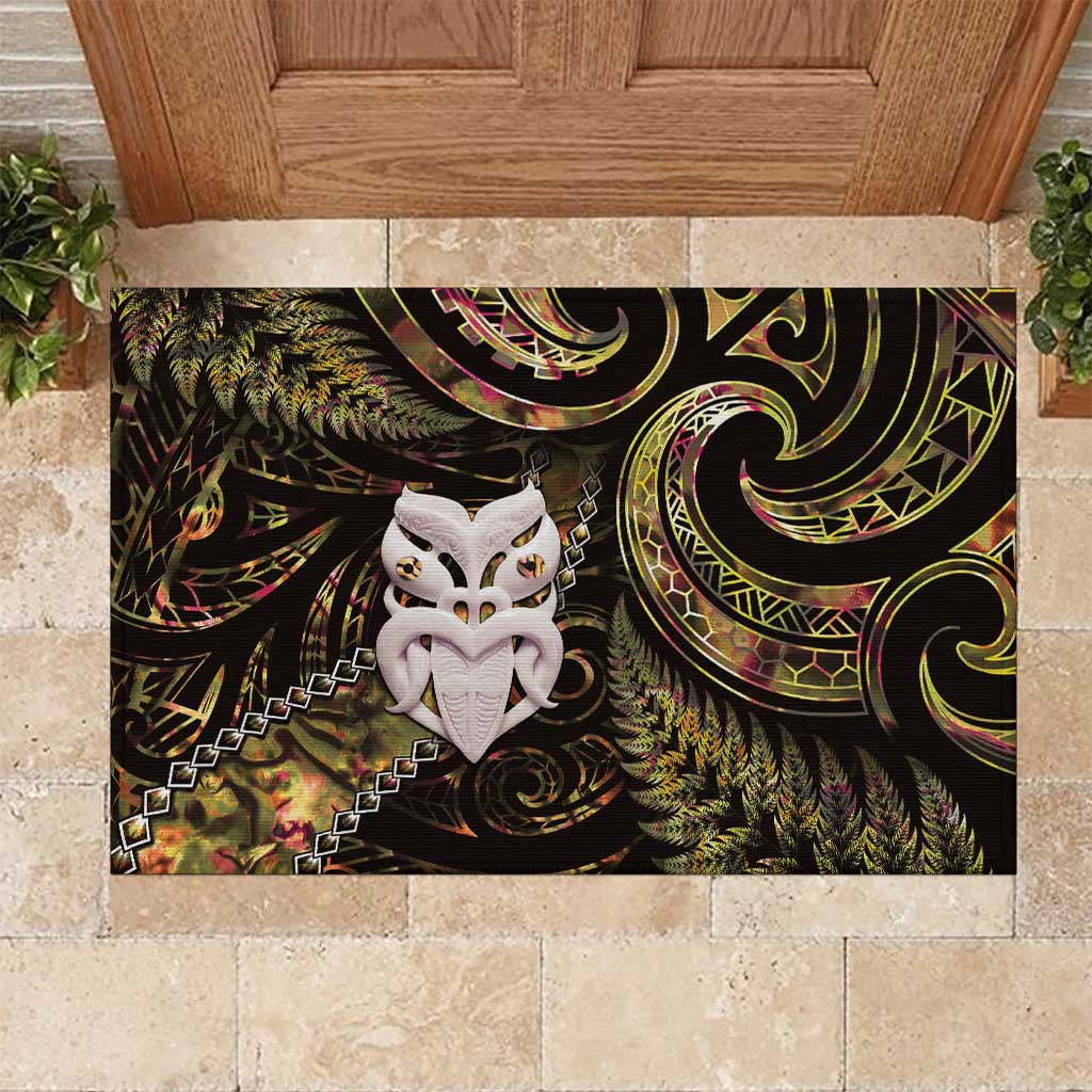 New Zealand Aotearoa Rubber Doormat Maori Wheku Paua Shell Glitter Gold LT05 Gold - Polynesian Pride