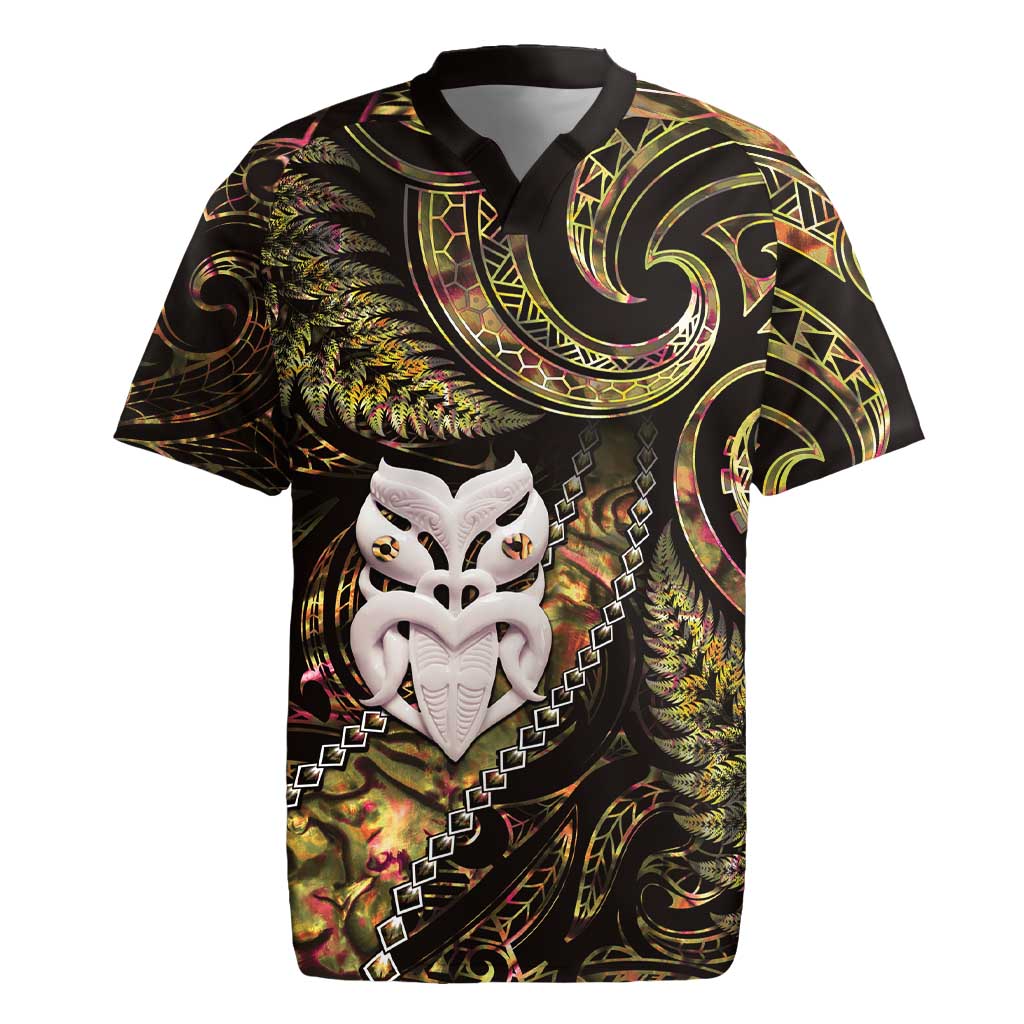 New Zealand Aotearoa Rugby Jersey Maori Wheku Paua Shell Glitter Gold LT05 Gold - Polynesian Pride