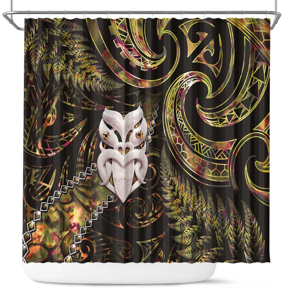New Zealand Aotearoa Shower Curtain Maori Wheku Paua Shell Glitter Gold LT05 Gold - Polynesian Pride
