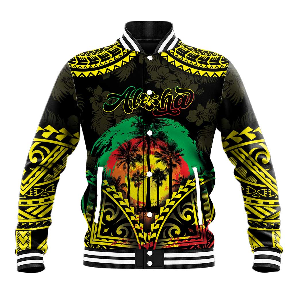 Aloha Tropical Palm Trees Baseball Jacket Reggae Polynesian Pattern LT05 Unisex Black - Polynesian Pride