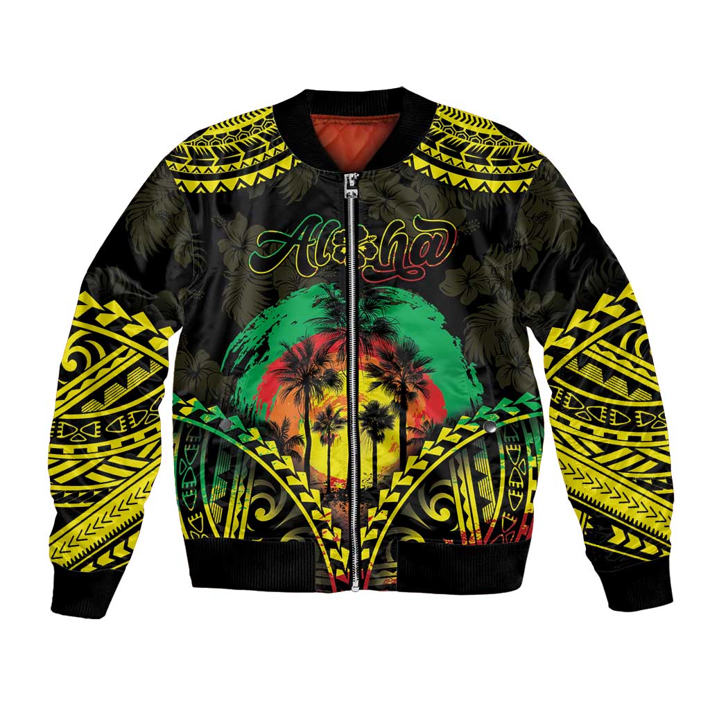 Aloha Tropical Palm Trees Bomber Jacket Reggae Polynesian Pattern LT05 Unisex Black - Polynesian Pride