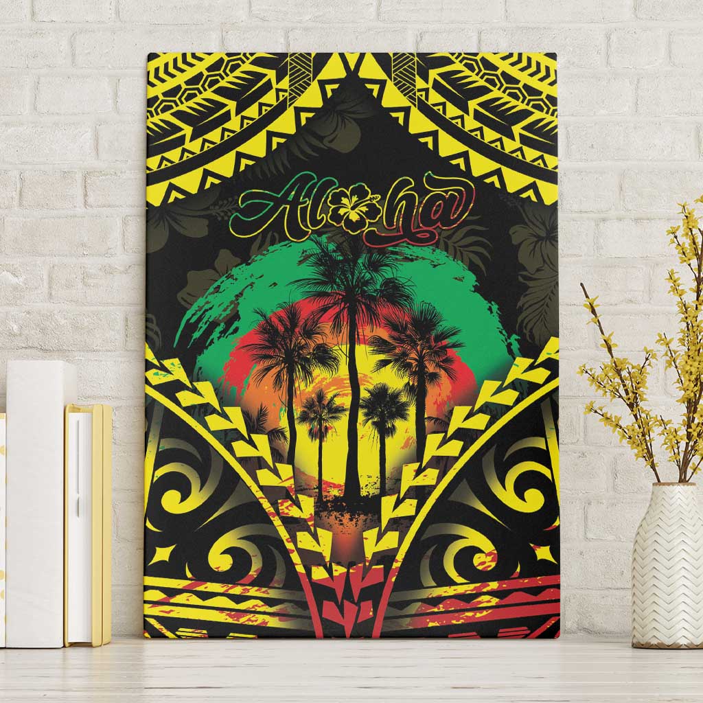 Aloha Tropical Palm Trees Canvas Wall Art Reggae Polynesian Pattern LT05 Without Frame Black - Polynesian Pride