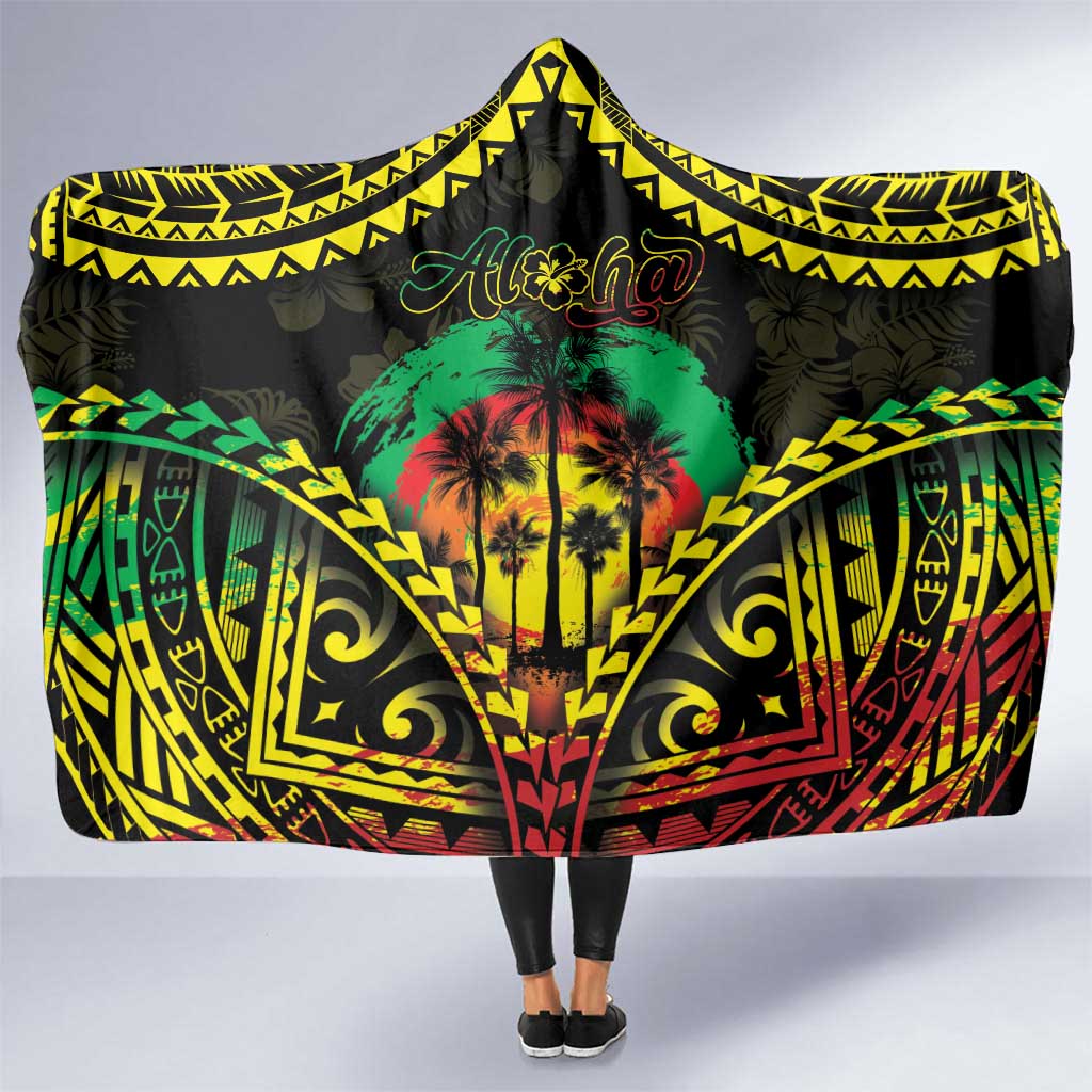 Aloha Tropical Palm Trees Hooded Blanket Reggae Polynesian Pattern LT05 One Size Black - Polynesian Pride