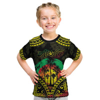 Aloha Tropical Palm Trees Kid T Shirt Reggae Polynesian Pattern LT05 Black - Polynesian Pride