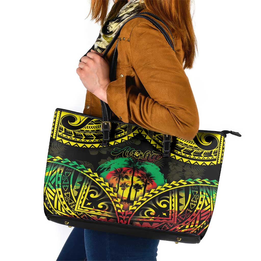 Aloha Tropical Palm Trees Leather Tote Bag Reggae Polynesian Pattern LT05 Black - Polynesian Pride