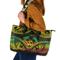 Aloha Tropical Palm Trees Leather Tote Bag Reggae Polynesian Pattern LT05 Black - Polynesian Pride
