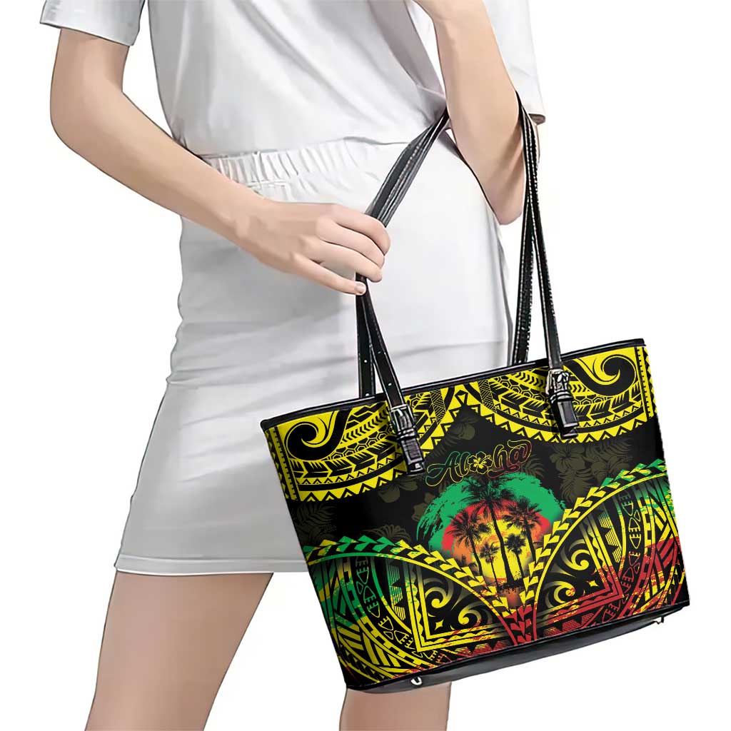 Aloha Tropical Palm Trees Leather Tote Bag Reggae Polynesian Pattern LT05 - Polynesian Pride