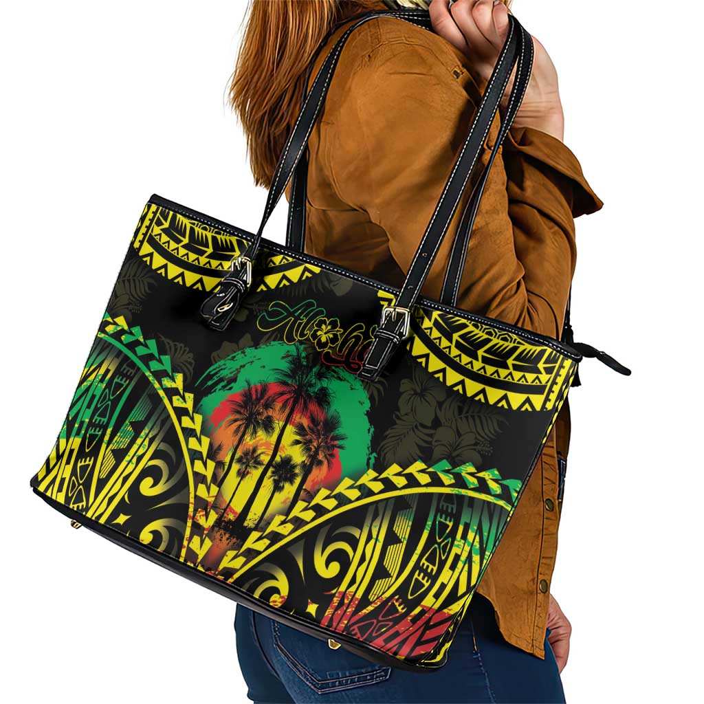 Aloha Tropical Palm Trees Leather Tote Bag Reggae Polynesian Pattern LT05 - Polynesian Pride